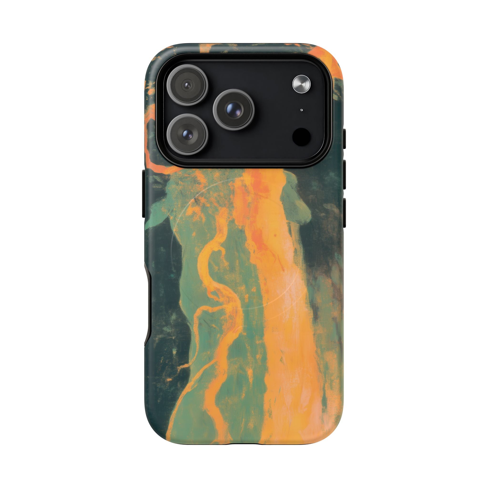 Ember - Orange & Green Marbled Abstract