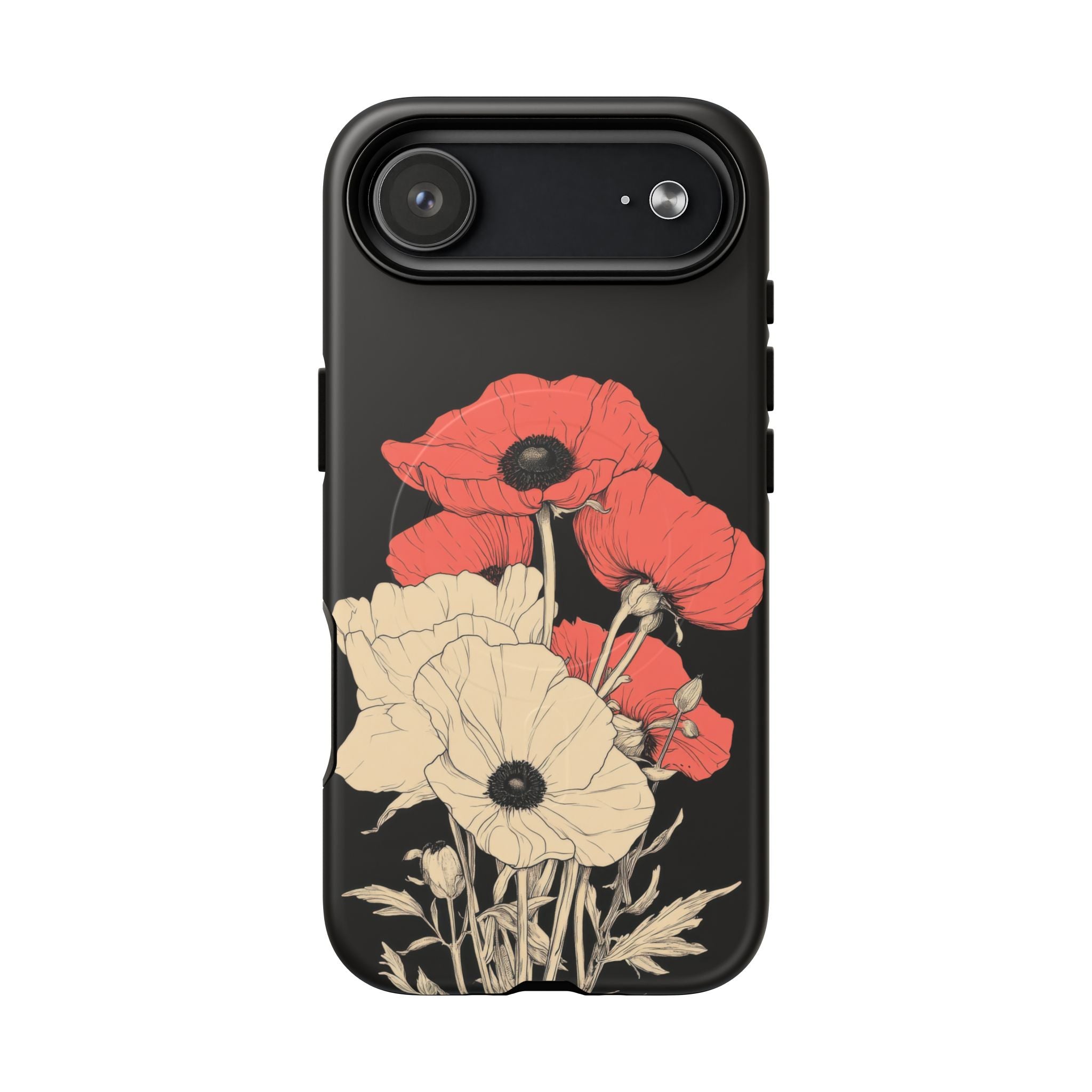 Velvet - Botanical illustration poppies black background