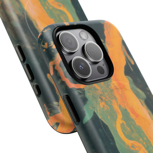 Ember - Orange & Green Marbled Abstract