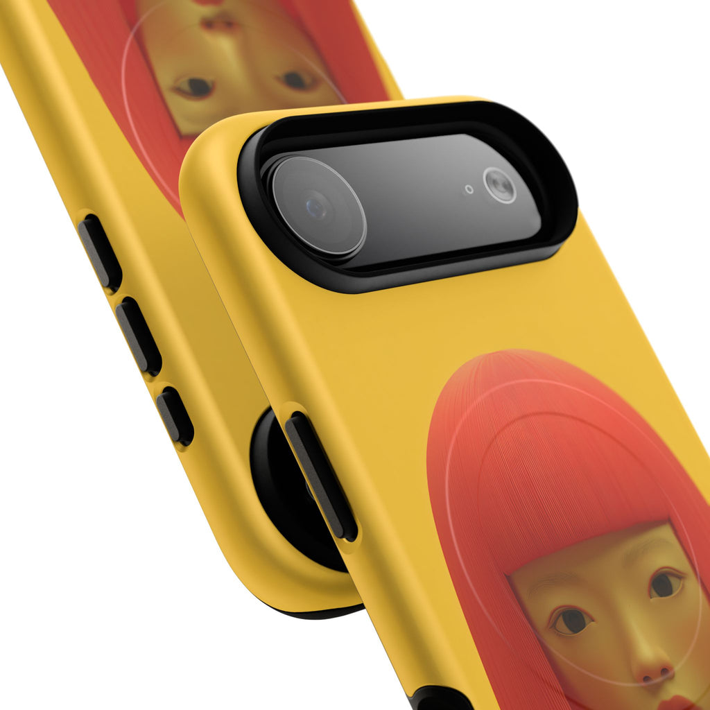 Red - Portrait bob yellow graphic background