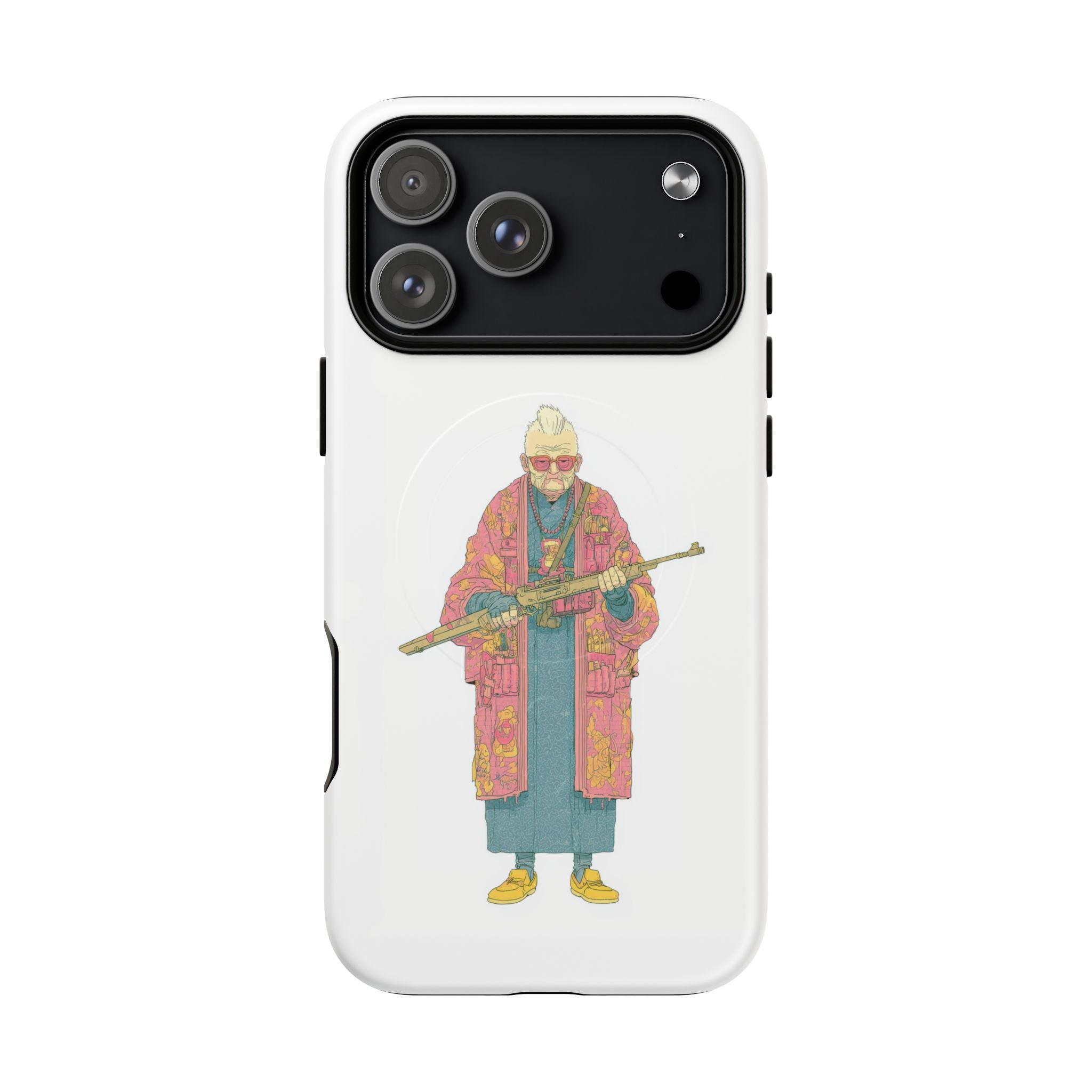 Nana - Grandmother portrait with rifle in pink kimono