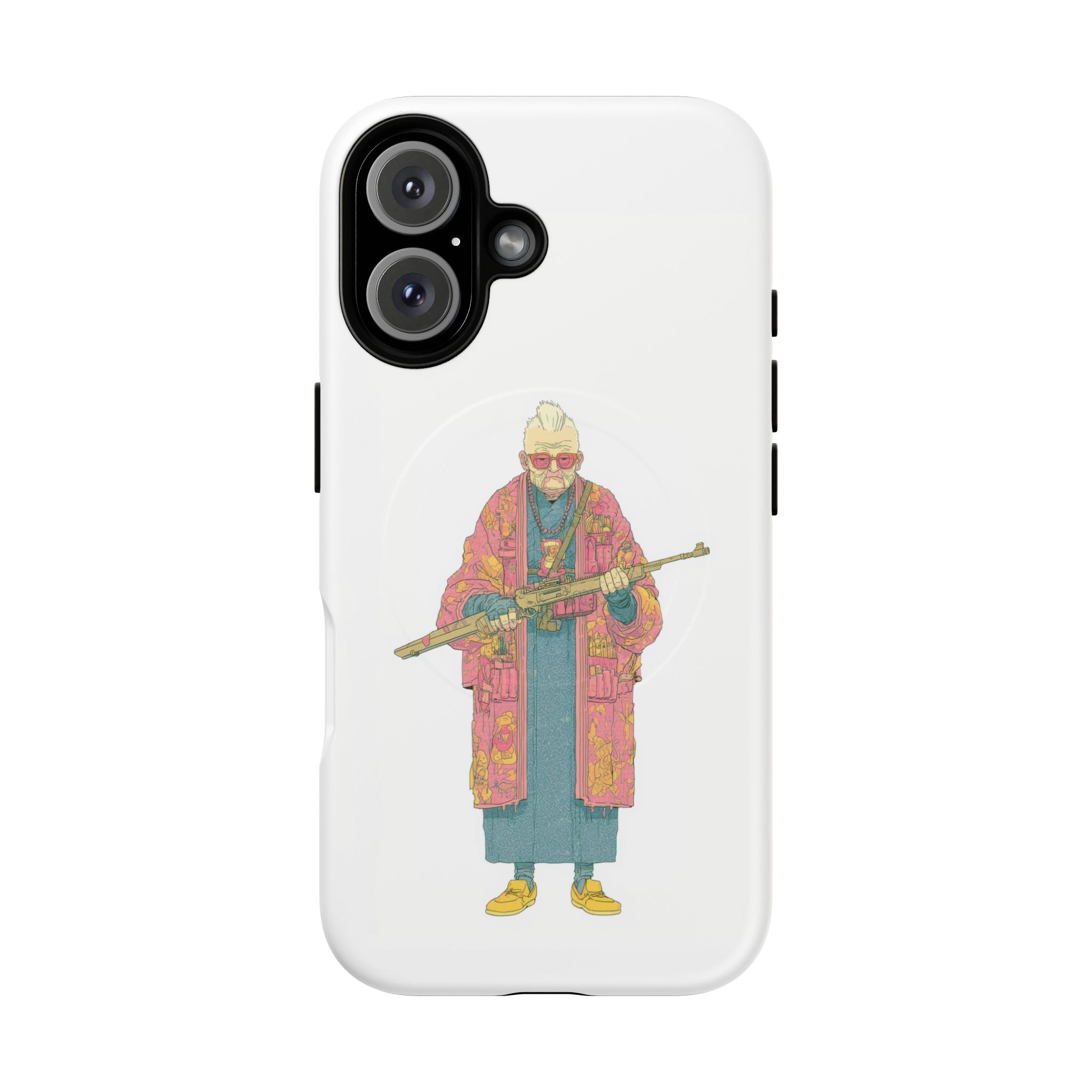 Nana - Grandmother portrait with rifle in pink kimono