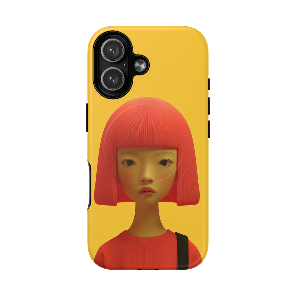 Red - Portrait bob yellow graphic background