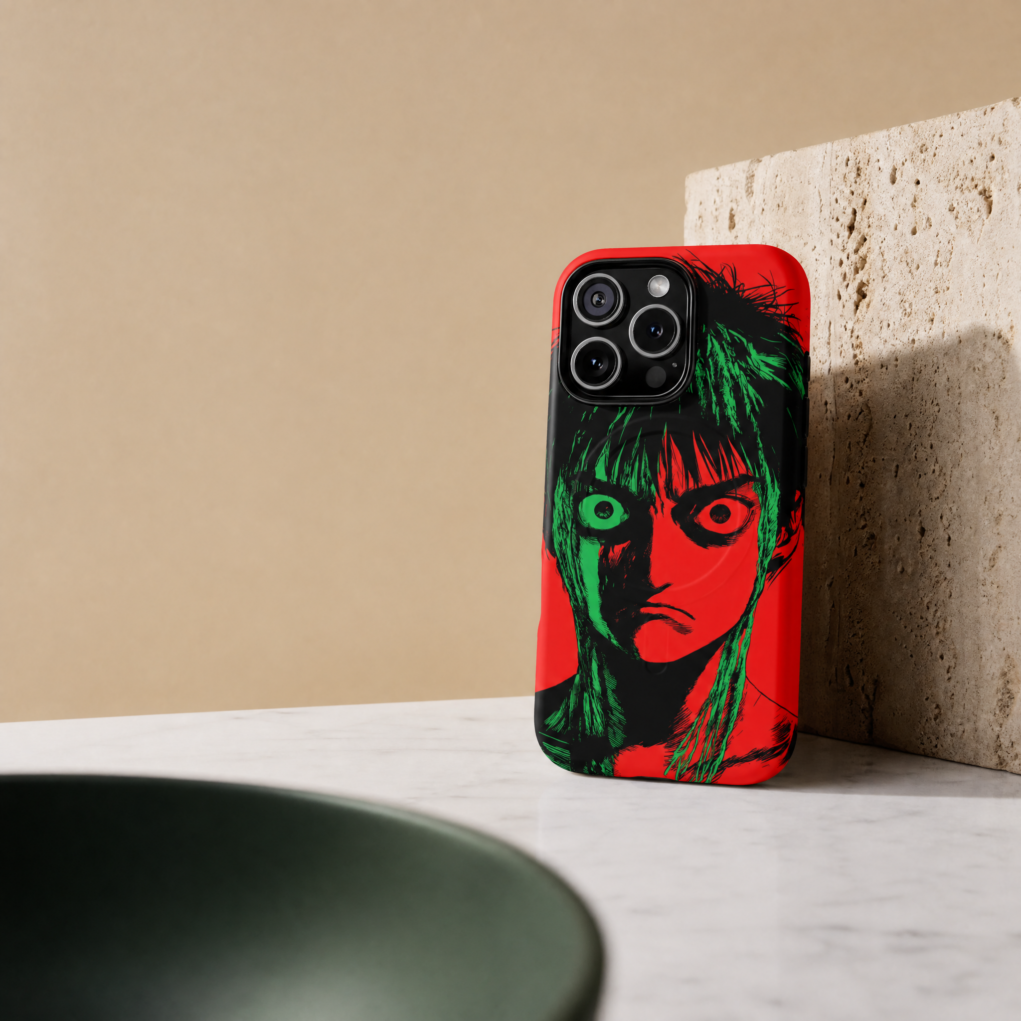 Rage - Visage manga fond rouge
