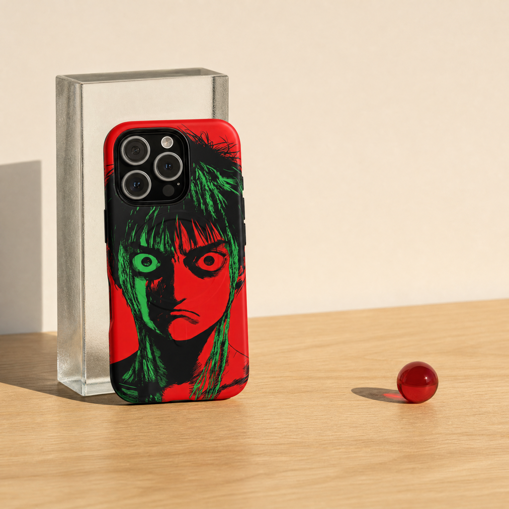 Rage - Visage manga fond rouge