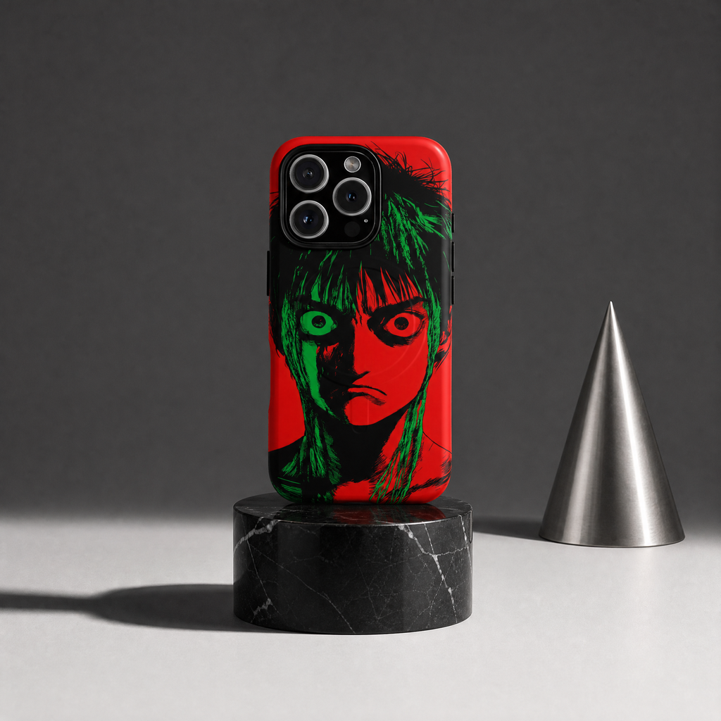 Rage - Visage manga fond rouge