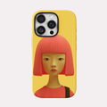 Red - Portrait bob yellow graphic background