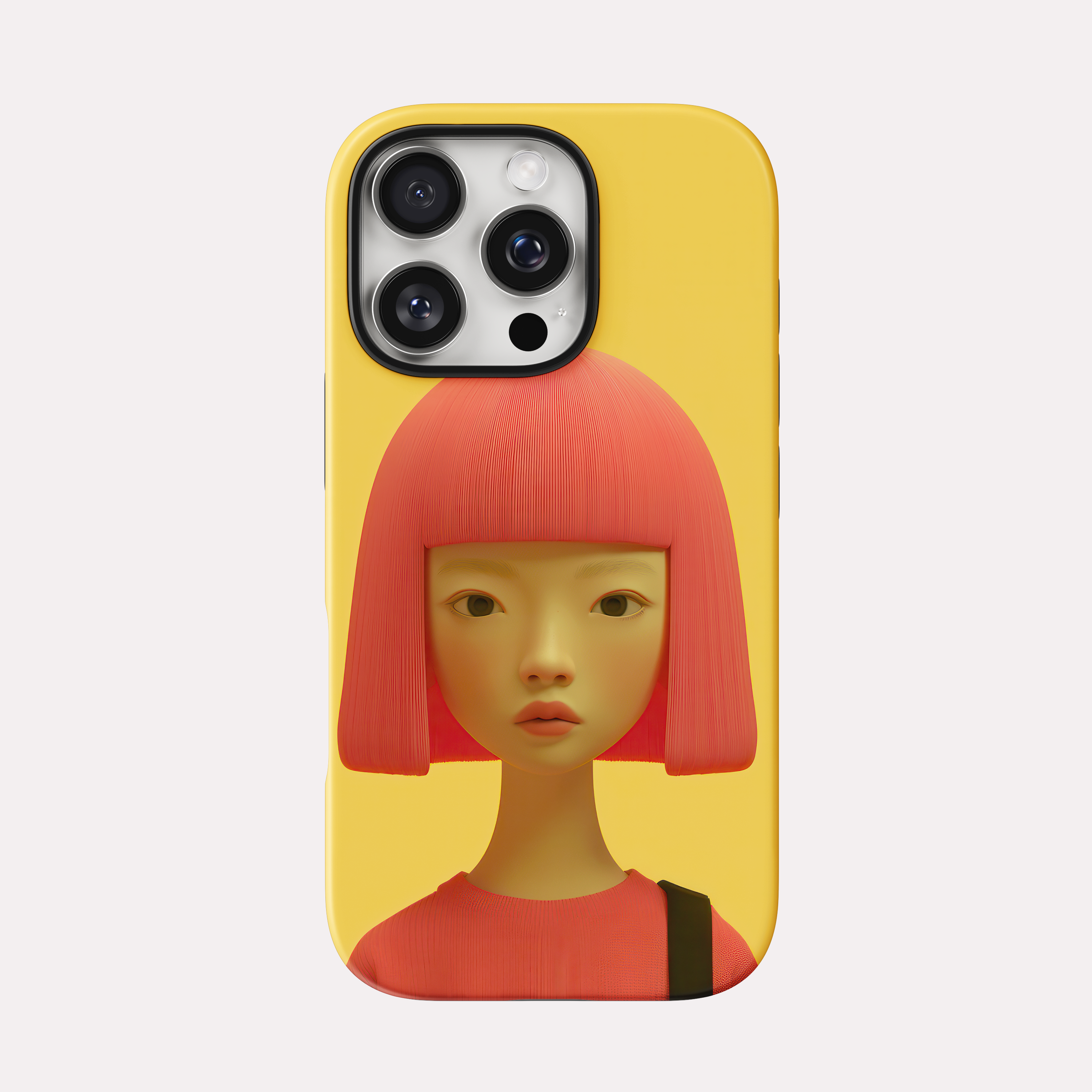 Red - Portrait bob yellow graphic background