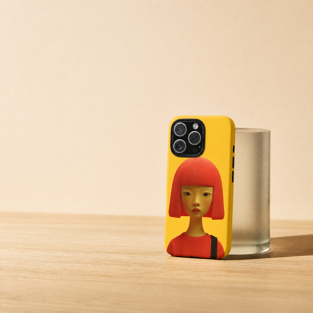 Red - Portrait bob yellow graphic background
