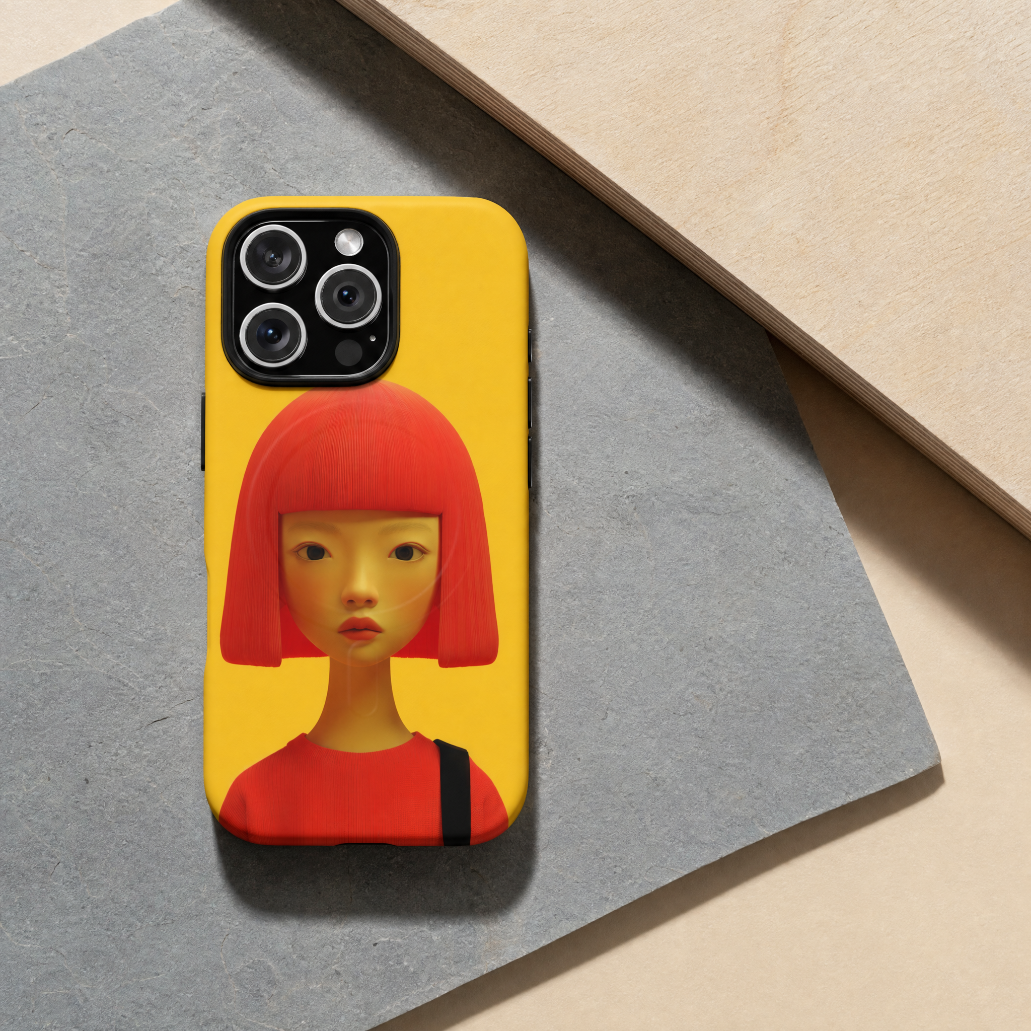 Red - Portrait bob yellow graphic background