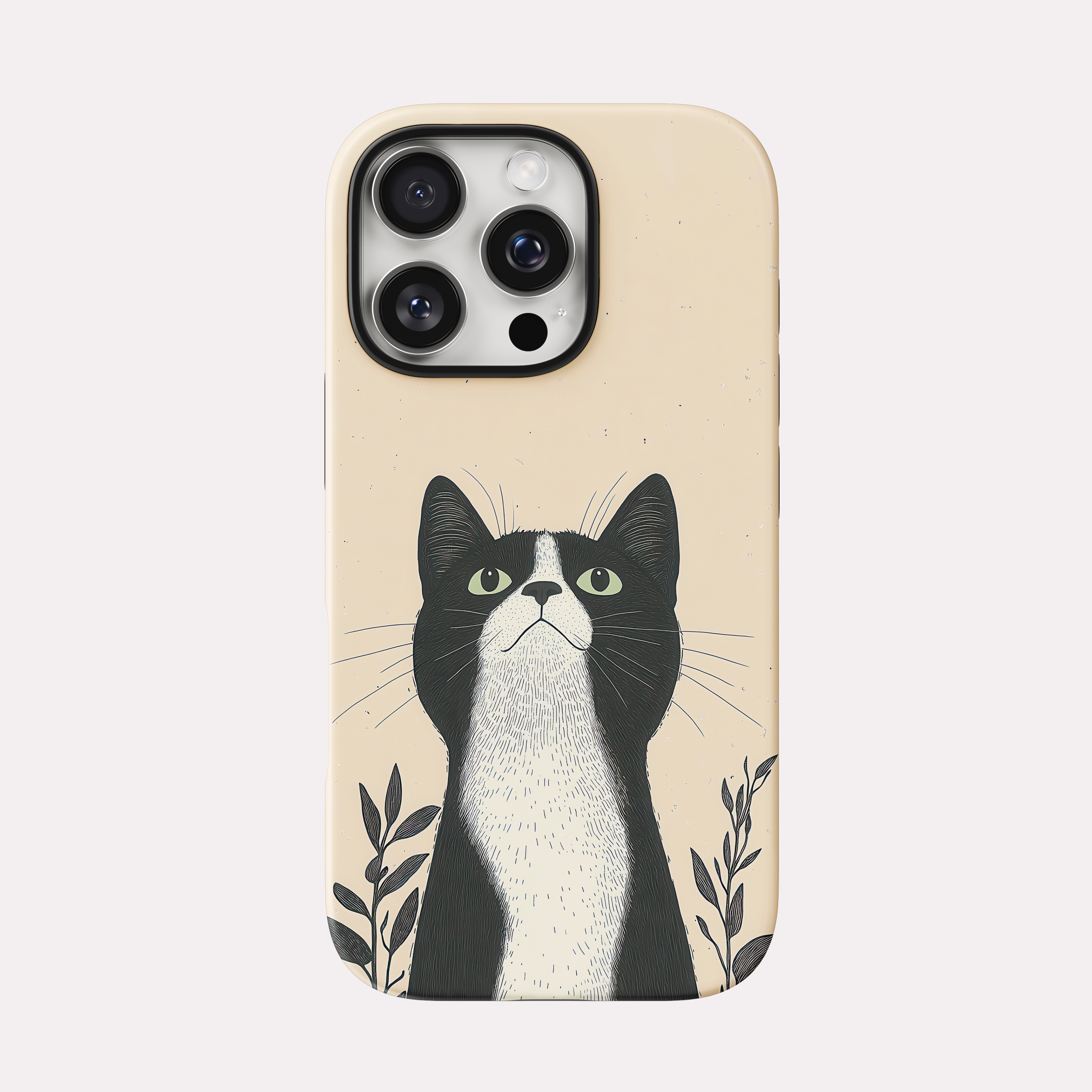 Midnight - Black and white cat illustration cream background