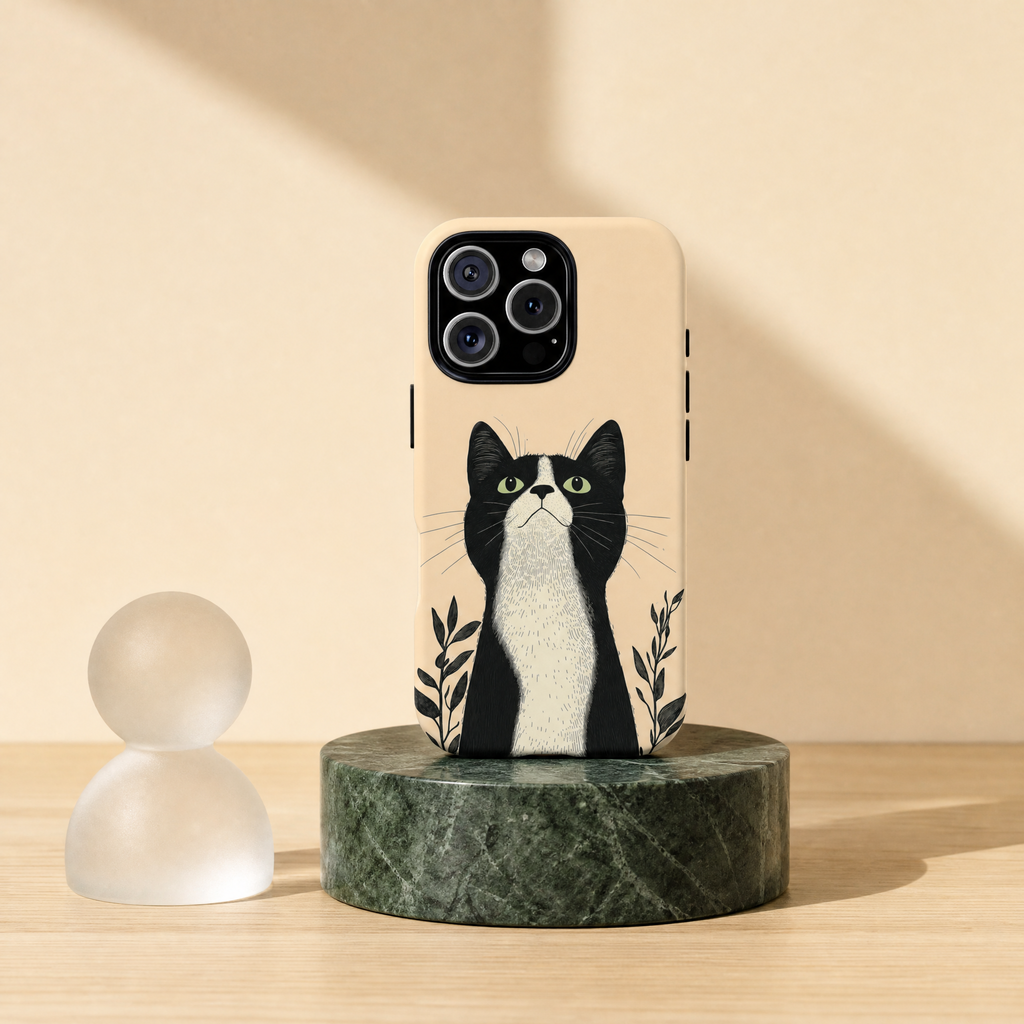 Minuit - Illustration chat noir et blanc fond crème