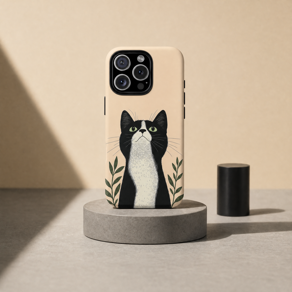 Minuit - Illustration chat noir et blanc fond crème