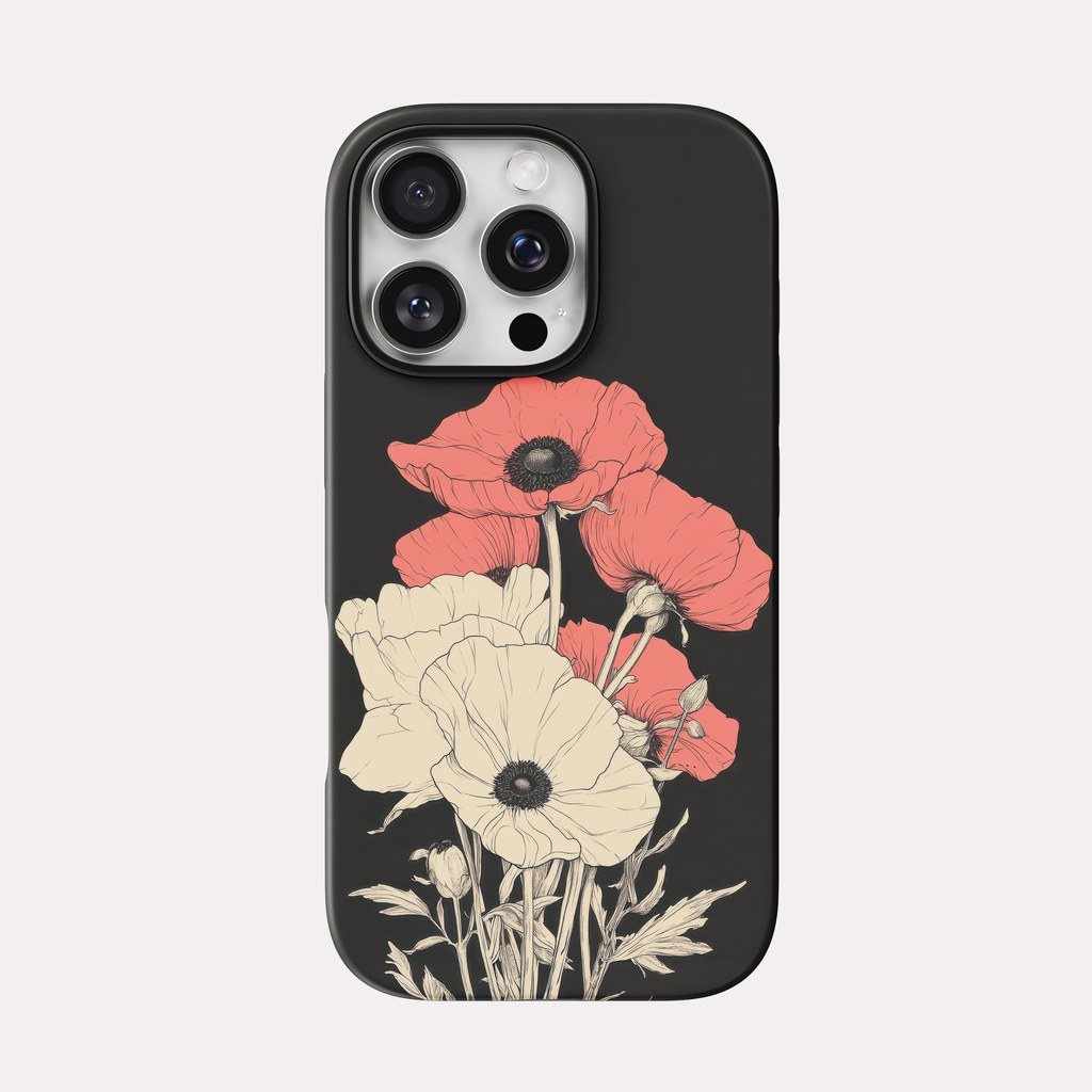 Velours - Illustration botanique coquelicots fond noir
