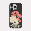 Velours - Illustration botanique coquelicots fond noir