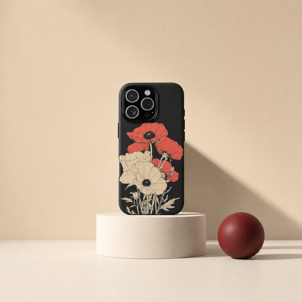 Velours - Illustration botanique coquelicots fond noir