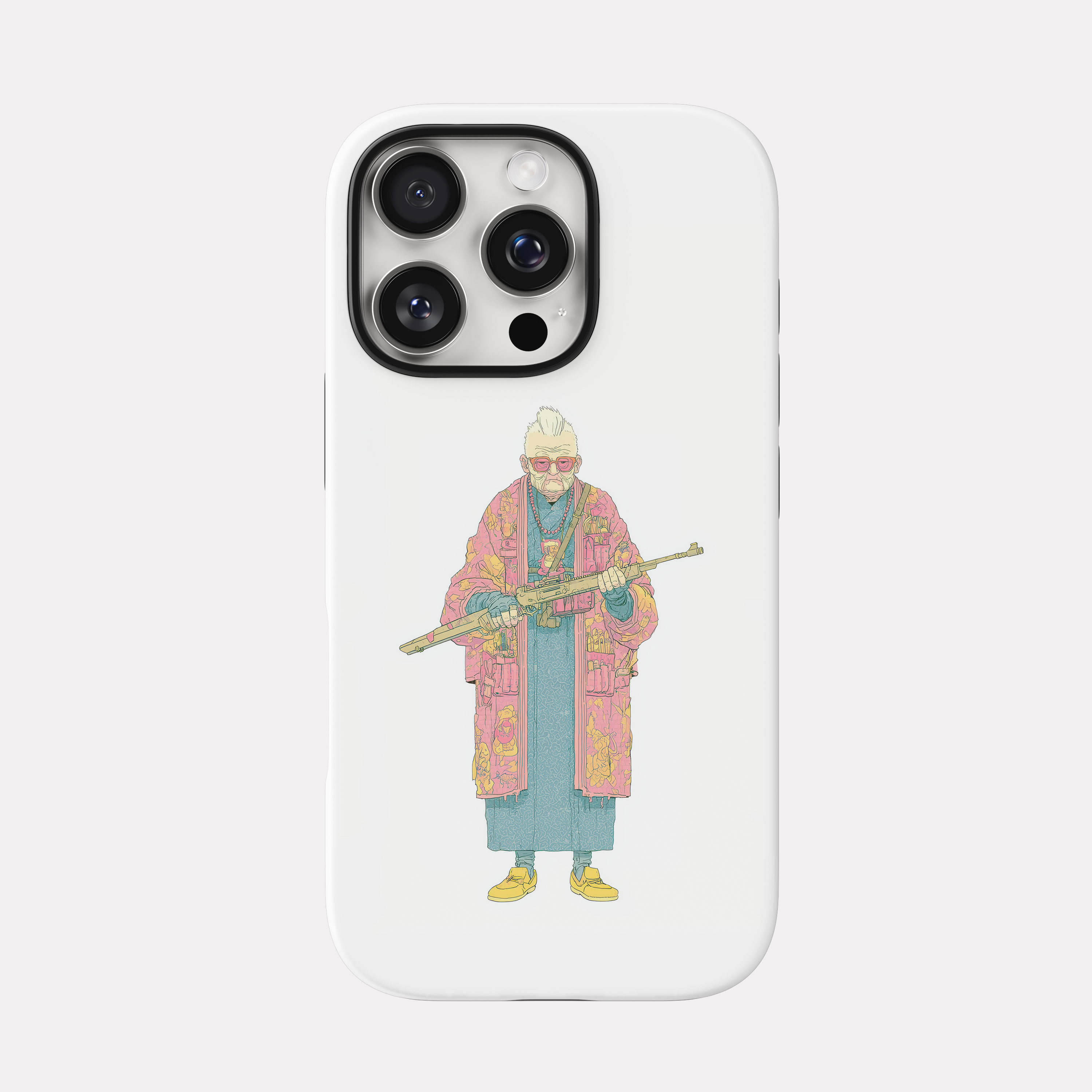 Nana - Grandmother portrait with rifle in pink kimono