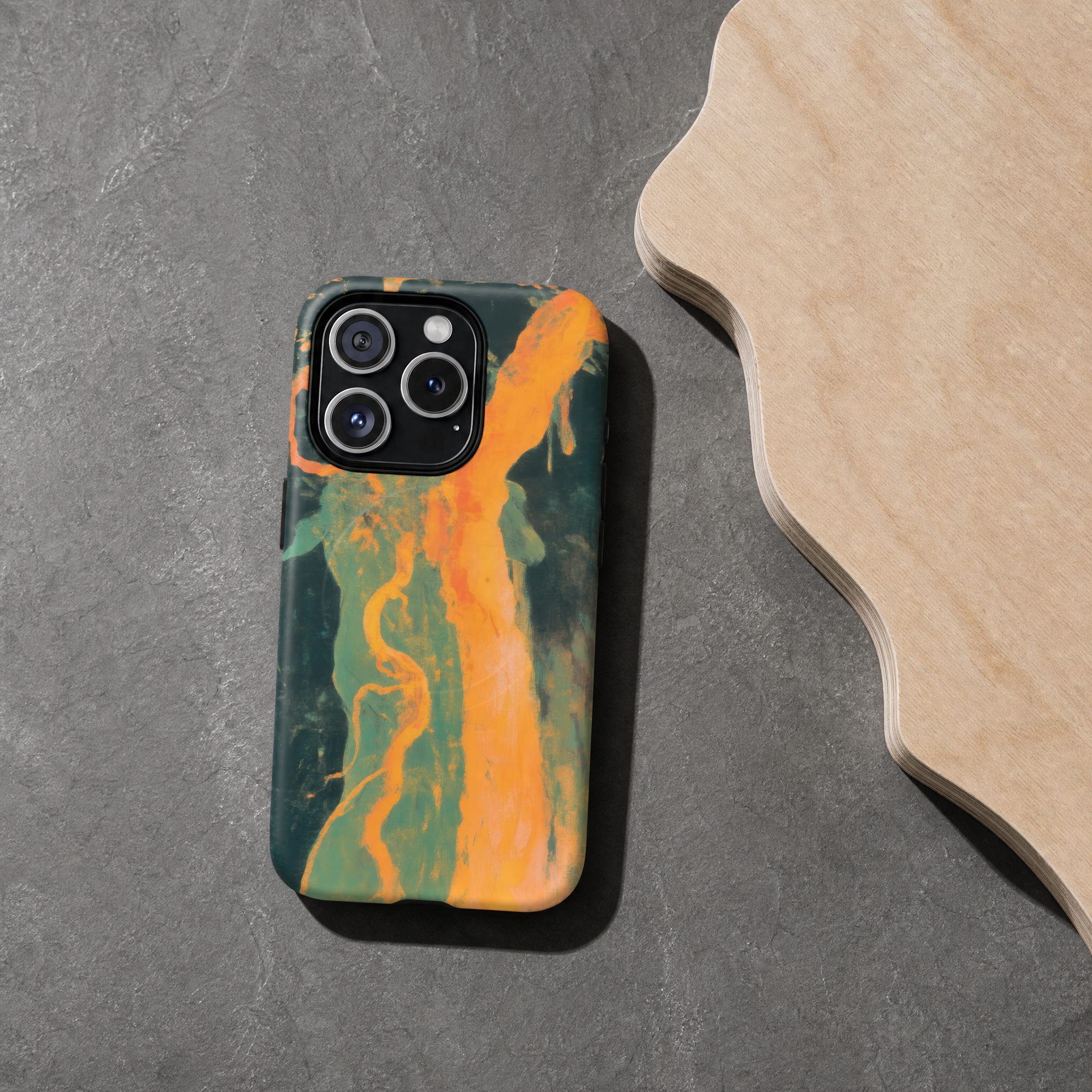 Ember - Orange & Green Marbled Abstract