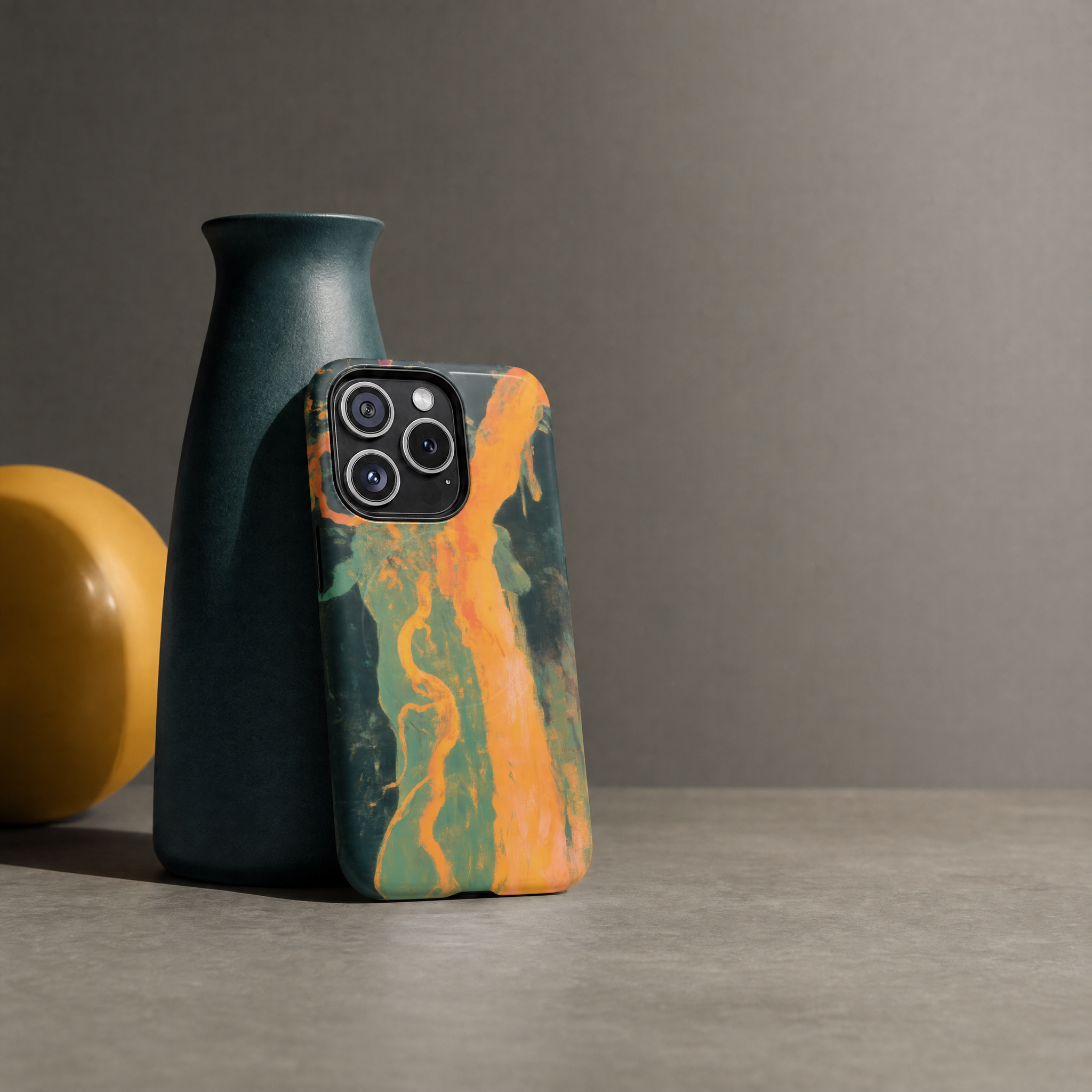 Ember - Orange & Green Marbled Abstract