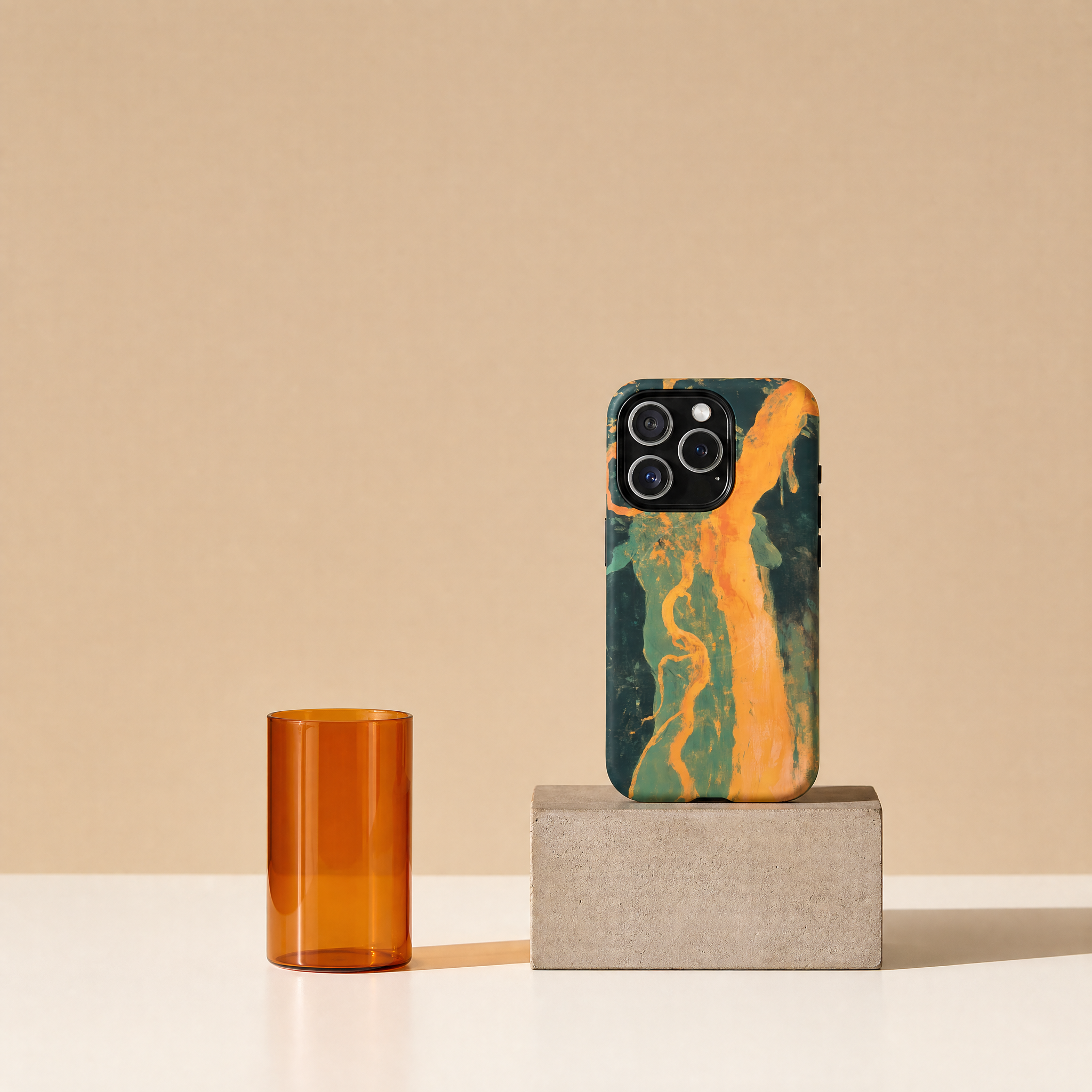 Ember - Orange & Green Marbled Abstract