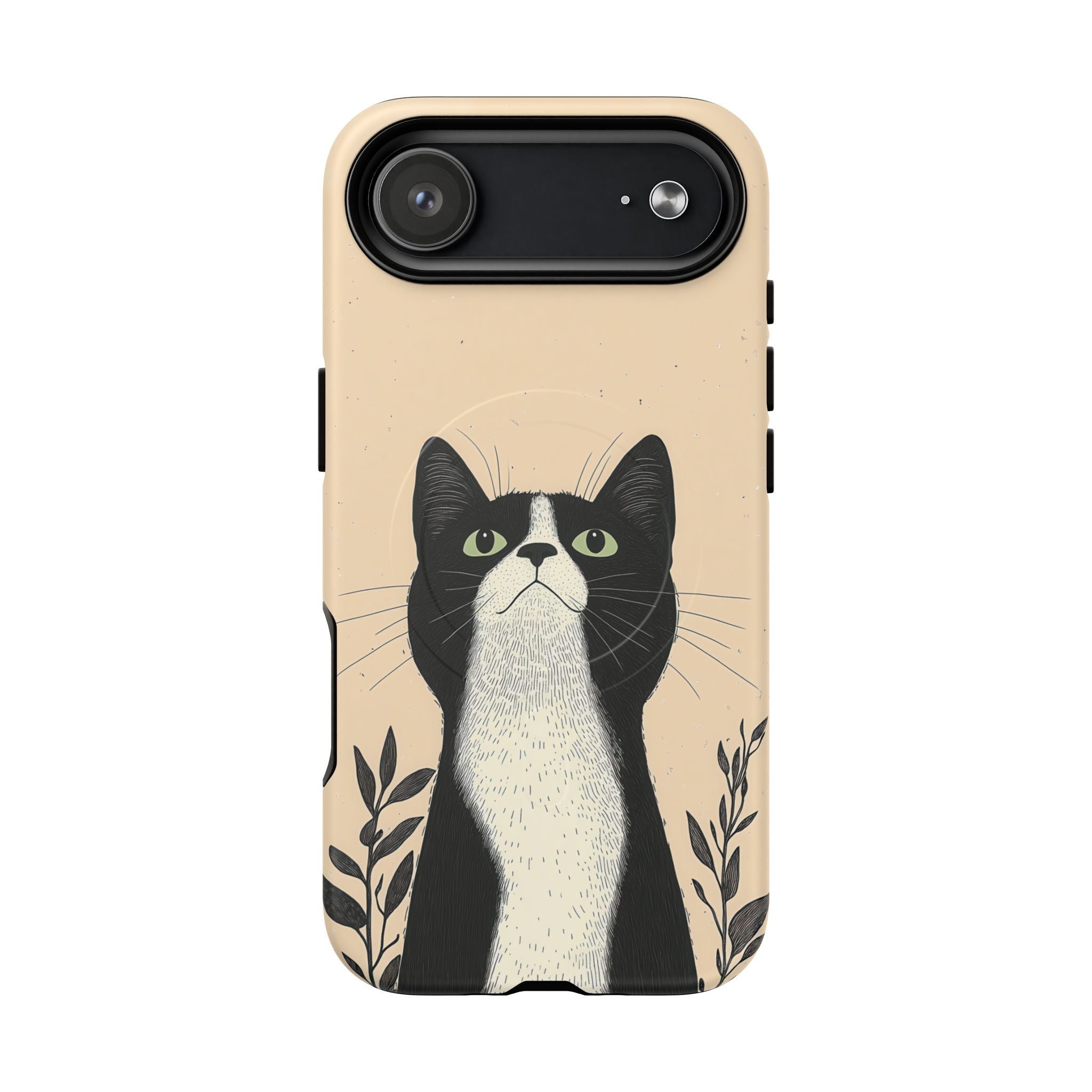 Midnight - Black and white cat illustration cream background