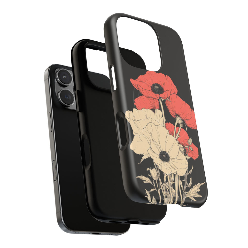 Velours - Illustration botanique coquelicots fond noir