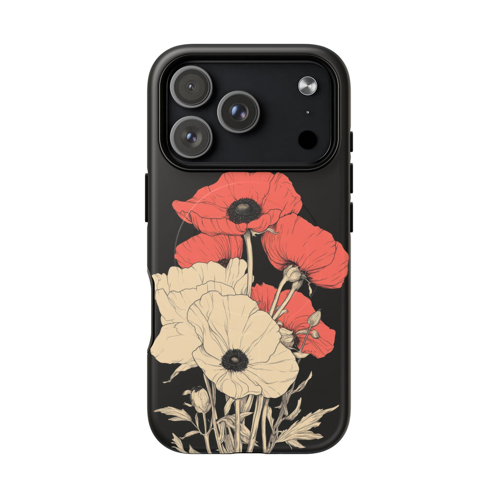 Velours - Illustration botanique coquelicots fond noir