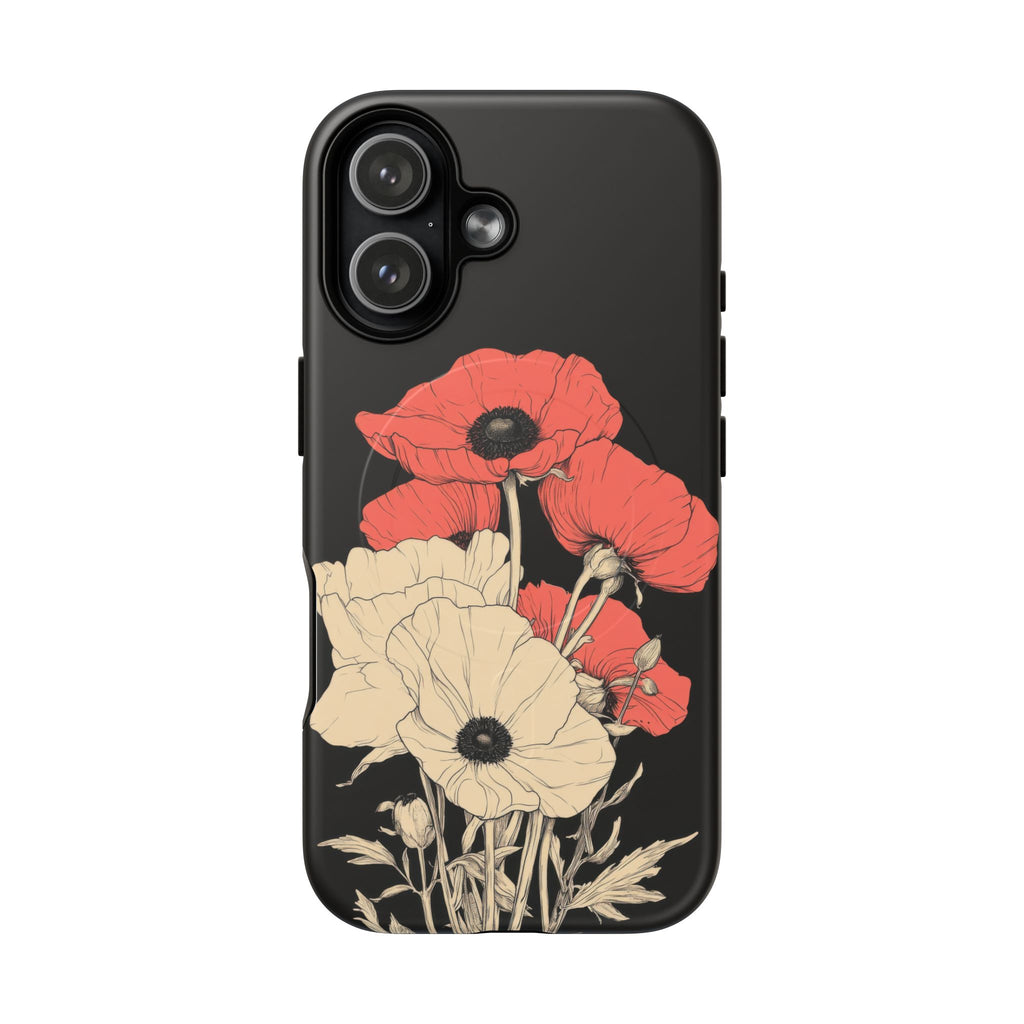 Velours - Illustration botanique coquelicots fond noir