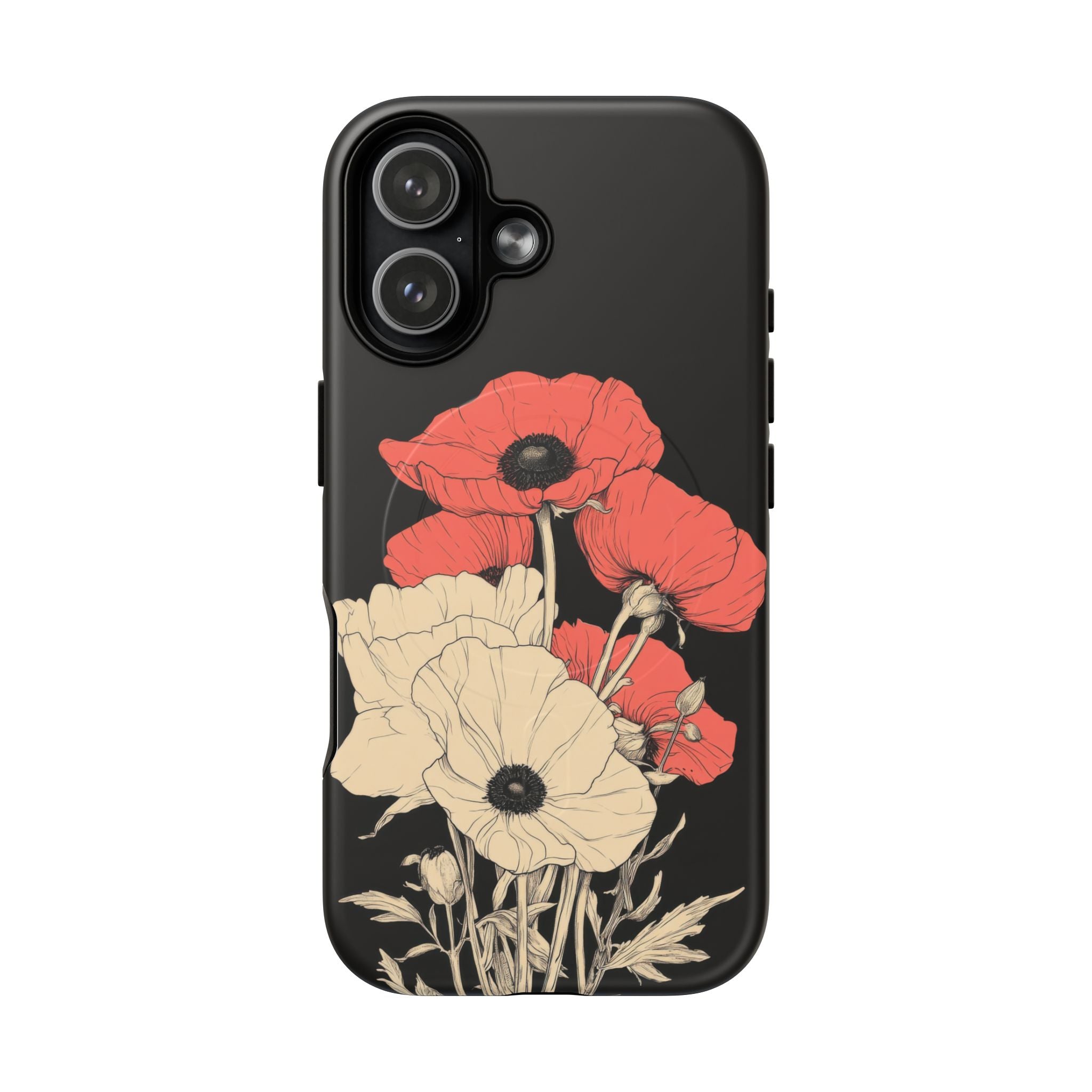 Velvet - Botanical illustration poppies black background