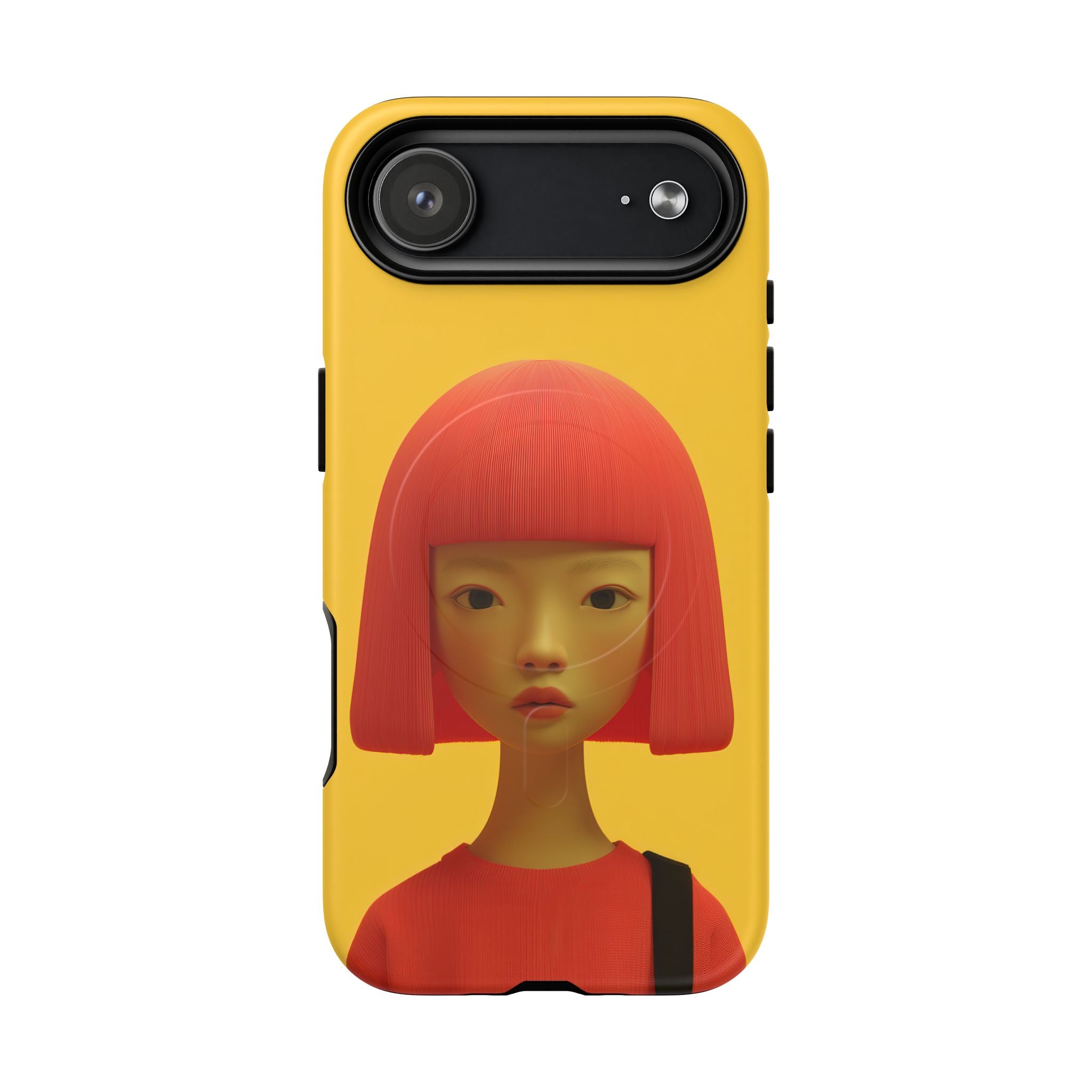Red - Portrait bob yellow graphic background