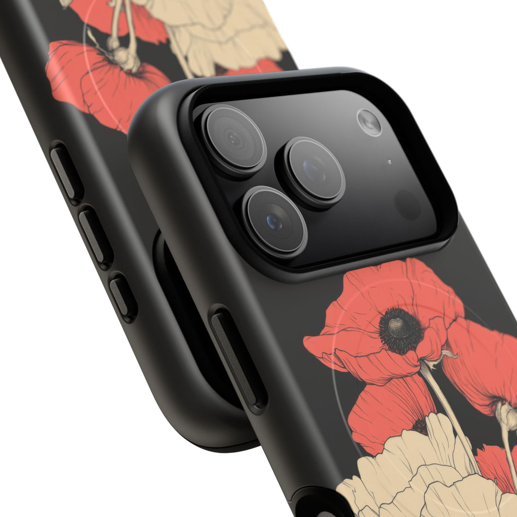 Velours - Illustration botanique coquelicots fond noir