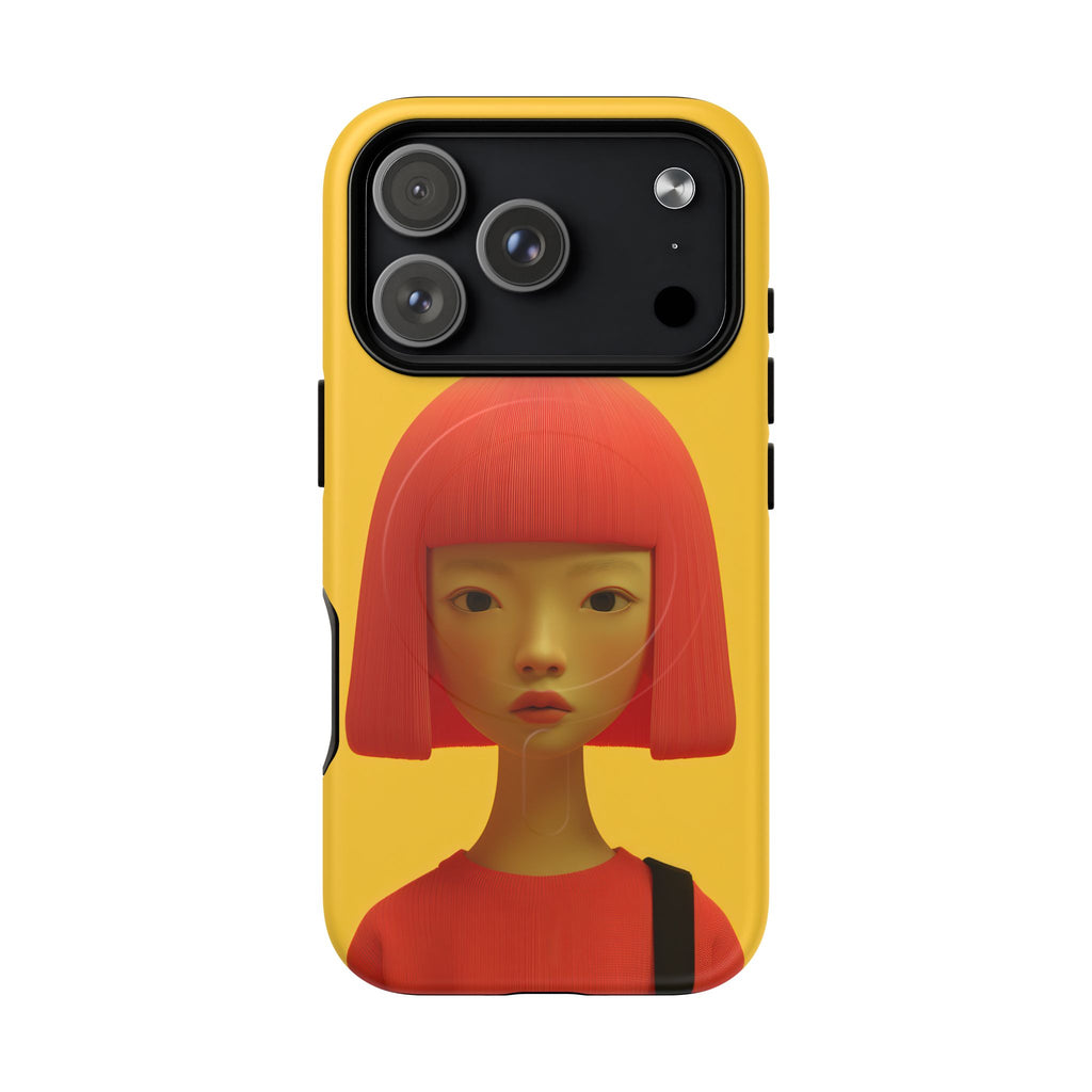 Red - Portrait bob yellow graphic background